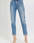 Risen Full Size High Rise Cropped Roll Up Jeans