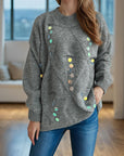 Sequin Mock Neck Long Sleeve Sweater