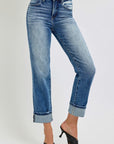 RISEN Full Size High Rise Crop Straight Roll Up Jeans