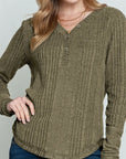 Textured V-Neck Long Sleeve T-Shirt