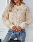 Cable-Knit Round Neck Long Sleeve Sweater