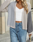 Dark Gray Contrast Open Front Long Sleeve Cardigan