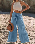 Dark Slate Gray Tied Ruched Wide Leg Pants