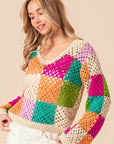 Wheat BiBi Multi Color Checkered Long Sleeve Knit Top