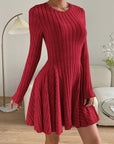 Ribbed Round Neck Long Sleeve Dress