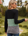 Color Block Square Neck Long Sleeve T-Shirt