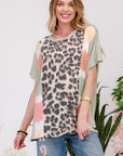 Light Gray Celeste Full Size Leopard Color Block T-Shirt