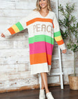 Color Block V-Neck Long Sleeve Sweater Dress