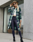 Plaid Pocketed Button Up Trench Coat