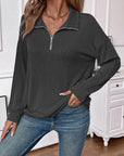 Double Take Striped Half Zip Long Sleeve T-Shirt