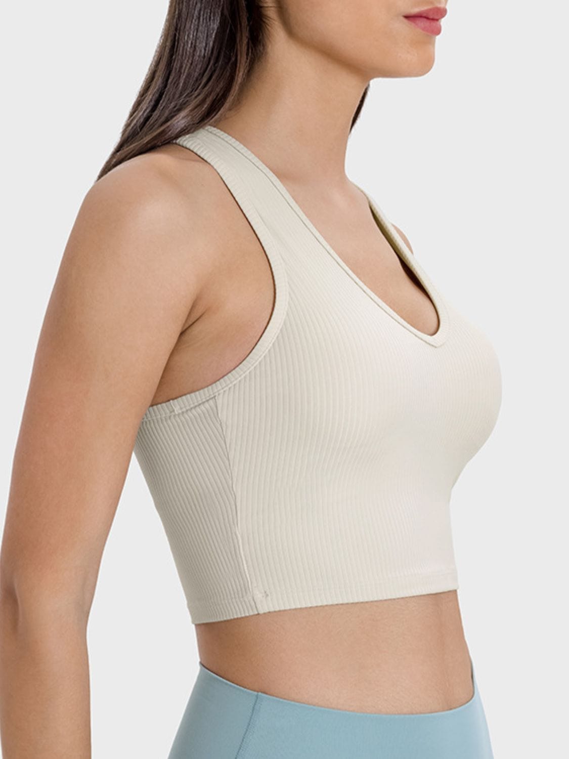 Light Gray Scoop Neck Wide Strap Active Tank