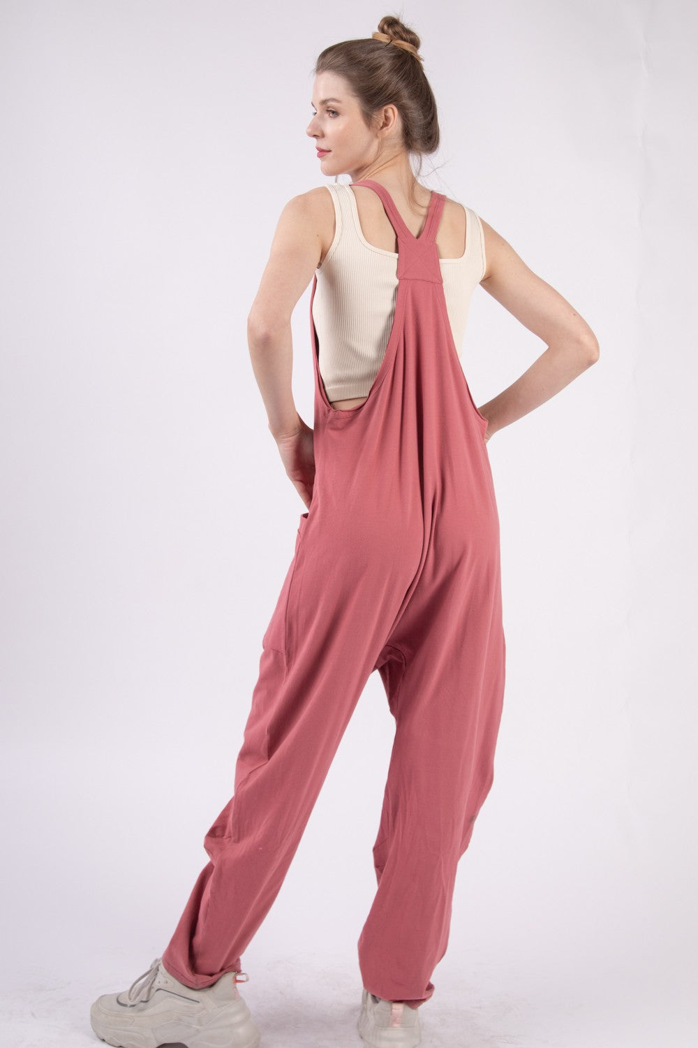 Lavender VERY J  Plunge Sleeveless Jumpsuit with Pockets Sentient Beauty Fashions Apparel & Accessories
