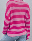 Honey Striped Round Neck Long Sleeve Sweater