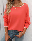 Mandy Contrast Trim Round Neck Long Sleeve Sweater