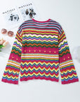 Openwork Round Neck Long Sleeve Knit Top