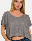 Rosy Brown Zenana V-Neck Short Sleeve Cropped T-Shirt