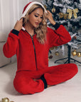 Zip Front Long Sleeve Hooded Teddy Lounge Jumpsuit