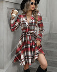 Plaid Tie Waist Long Sleeve Outerwear