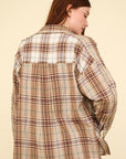 VERY J Contrast Plaid Raw Detail Shirt