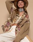 Rosy Brown POL Contrast Sleeves Button Down Floral Jacquard Shirt