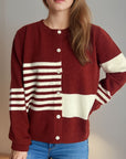 Striped Color Block Round Neck Cardigan