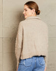 Gray Woven Right Half Zip Mixed Knit Collared Sweater