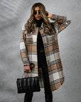 Plaid Collared Neck Long Sleeve Coat