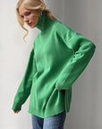 Basic Bae Side Slit Turtleneck Dropped Shoulder Sweater