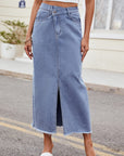 Slit Asymmetrical Waist Denim Skirt