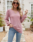 Eyelet Notched Neck Balloon Sleeve Blouse