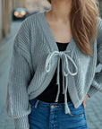 Tied Dropped Shoulder Long Sleeve Cardigan