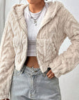 Fuzzy Zip Up Long Sleeve Hooded Outerwear