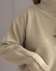 Front Slit Decorative Button Turtleneck Sweater