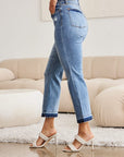 Light Gray Judy Blue Full Size Release Hem Cropped Bootcut Jeans Sentient Beauty Fashions Apparel & Accessories