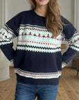 Contrast Round Neck Dropped Shoulder Sweater