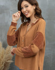 Notched Neck Waffle-Knit Blouse