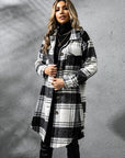 Plaid Collared Neck Long Sleeve Coat