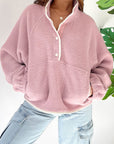 Half Snap Long Sleeve Sweatshirt with Side Slit Pockets