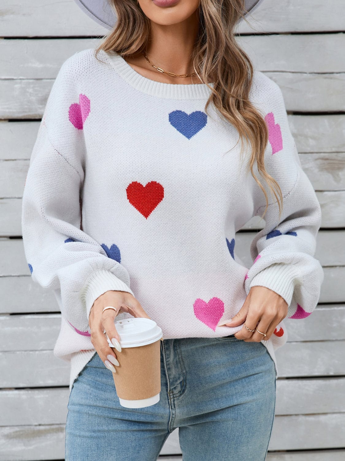 Angel Wings Heart Round Neck Long Sleeve Sweater