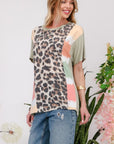 Light Gray Celeste Full Size Leopard Color Block T-Shirt