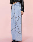 Studded Star Straight Jeans with Pockets