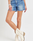 Light Gray RISEN Front Slit Raw Hem Denim Shorts