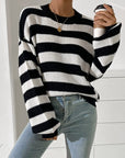 Honey Striped Round Neck Long Sleeve Sweater