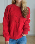 Openwork Round Neck Dropped Shoulder Sweater