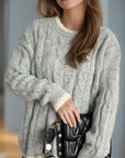 Cable Knit Round Neck Long Sleeve Sweater