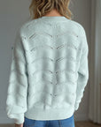 Openwork Round Neck Dropped Shoulder Sweater