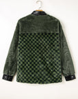 Pocketed Checkered Collared Neck Snap Down Jacket