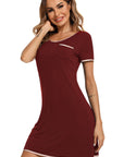 Contrast Trim Pocketed Round Neck Lounge Dress