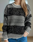 Sequin Color Block Round Neck Sweater