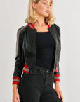 Comme PU Leather Baseball Collar Long Sleeve Jacket